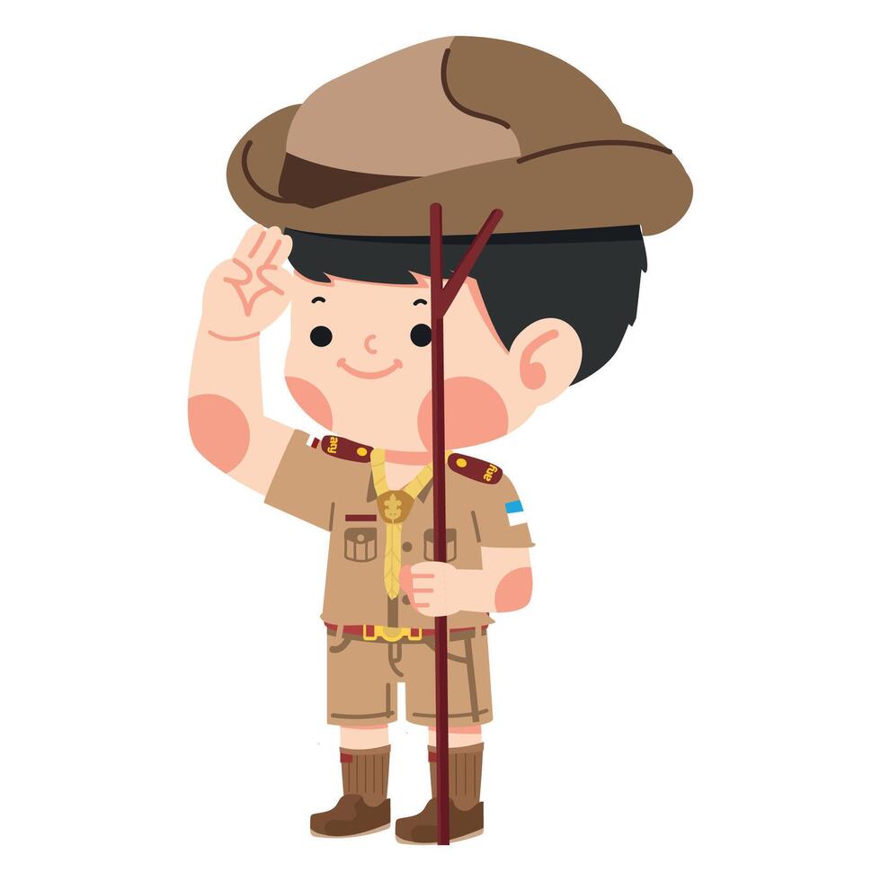 Thai Boy Scout in uniform holding a pole vector