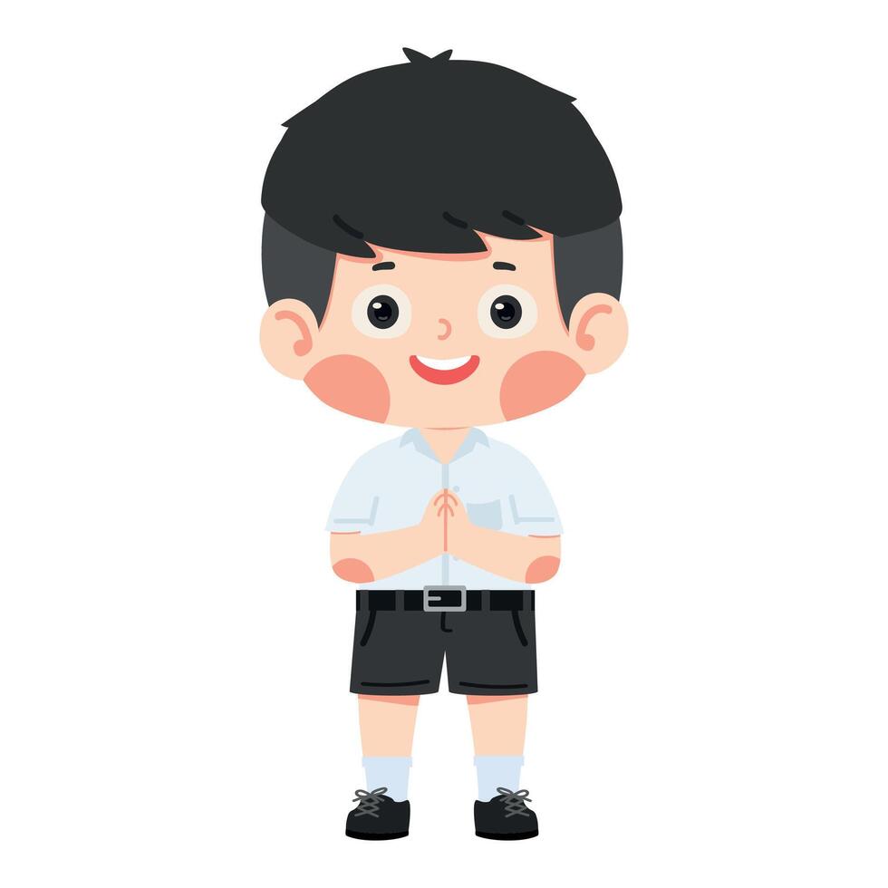 boy standing and raising his hand in a greeting vector