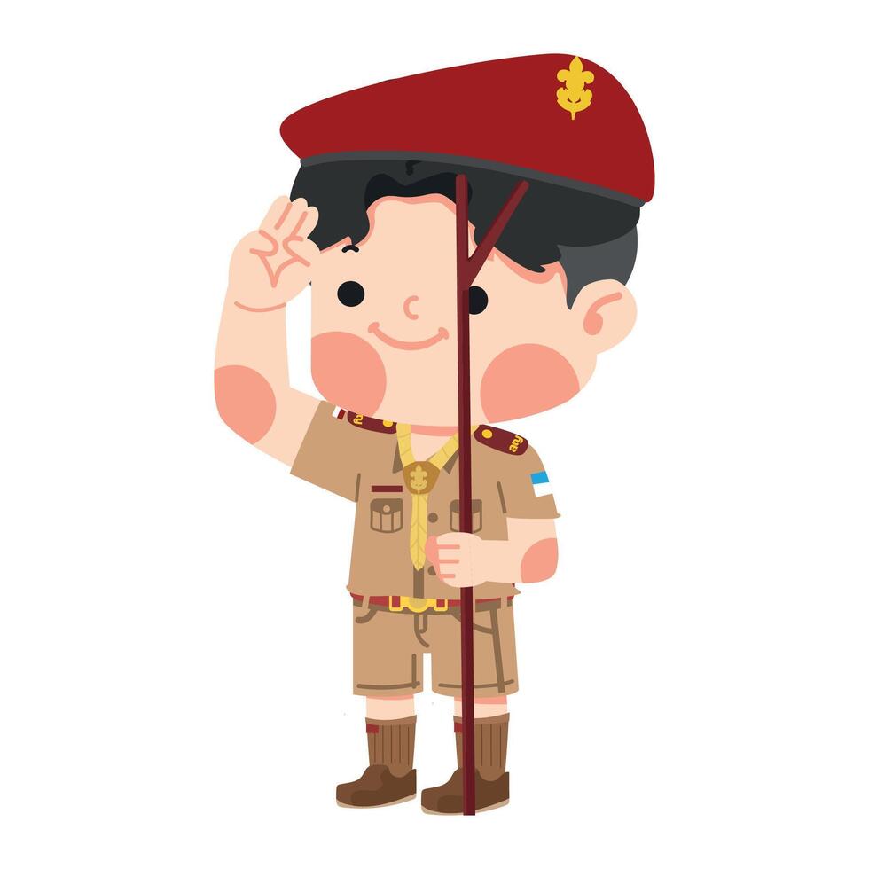 boy scout holding pole yelling ca vector