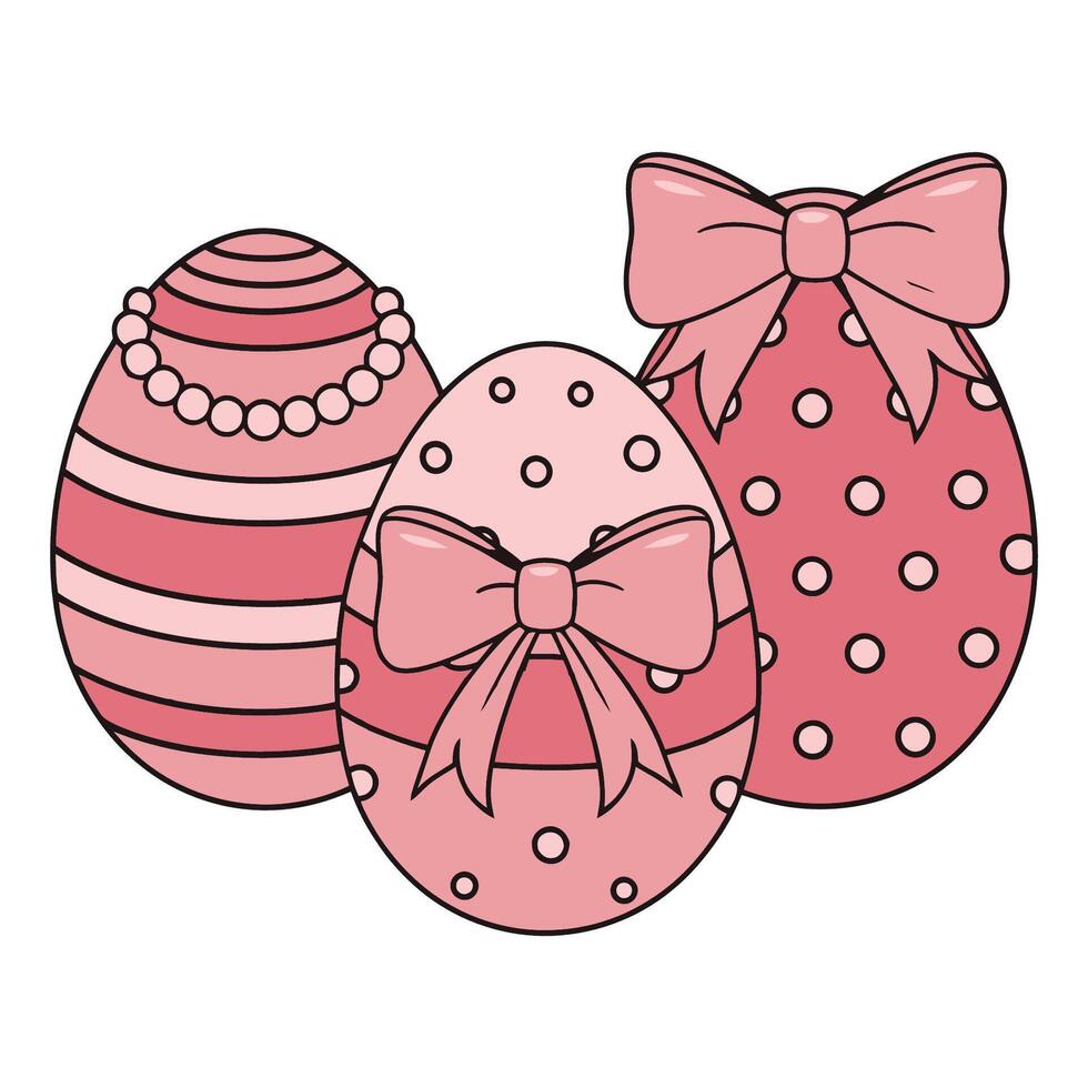 Decorative Pink Easter Eggs with Bows Illustration vector