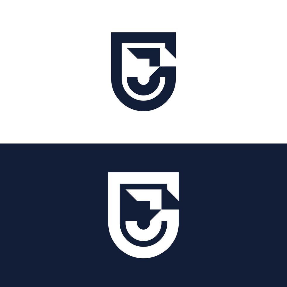 GJ letter logo in shield shape. vector