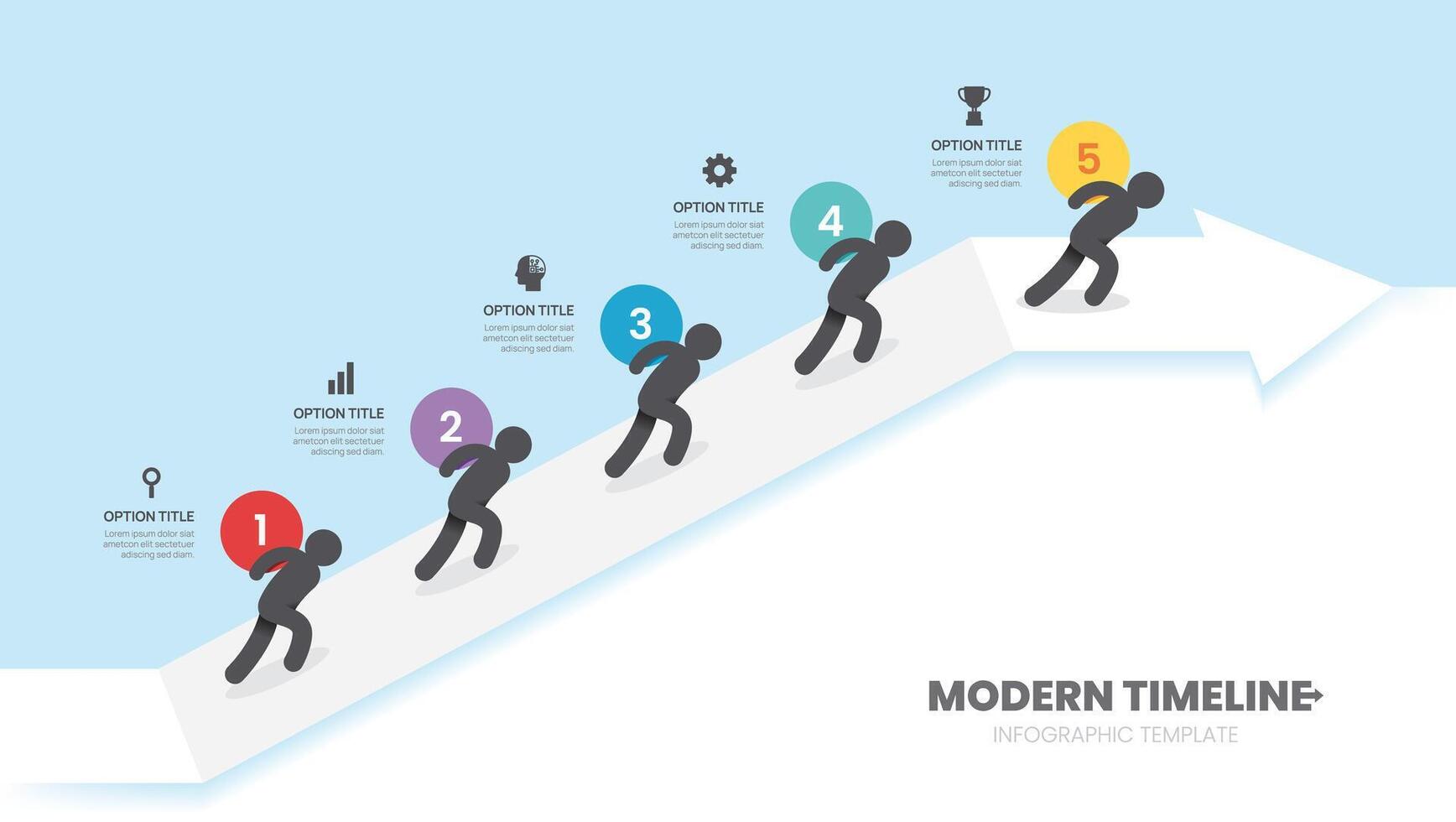 Infographics man carrying on arrow symbol timeline business steps to success template. illustration. vector