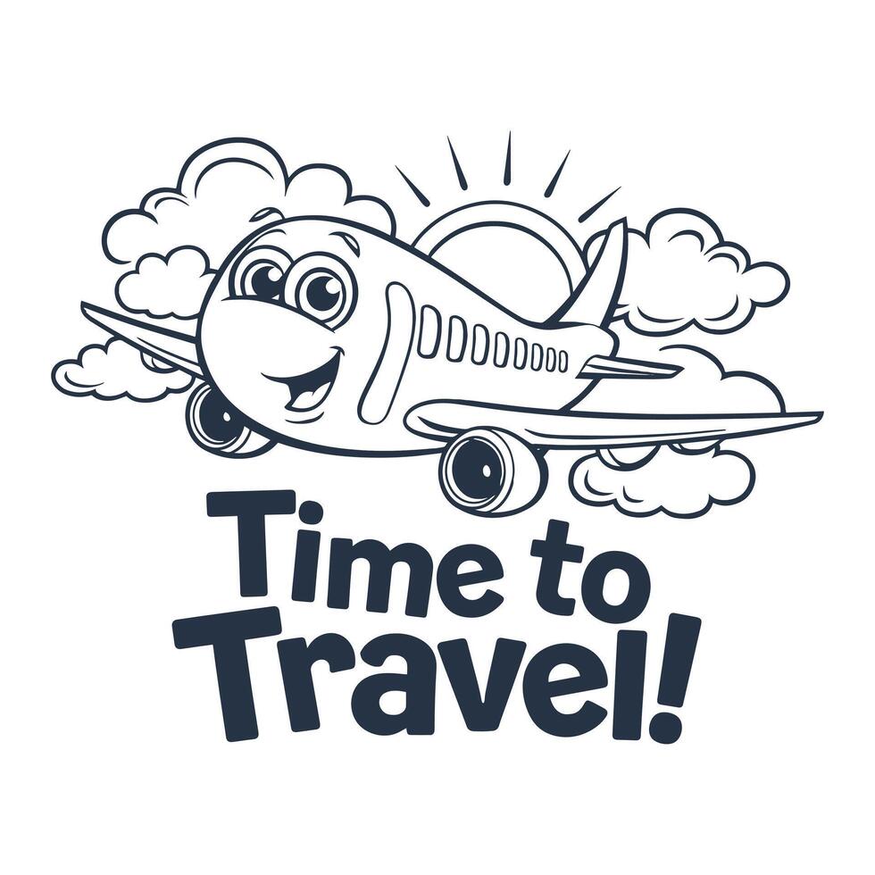 Time to Travel T Shirt Design Happy Airplane in The Sky vector