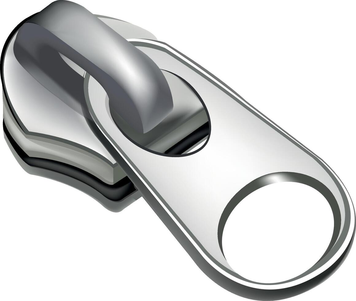 Metal zipper pull, showcasing its intricate details and smooth functionality, ready to connect and secure vector