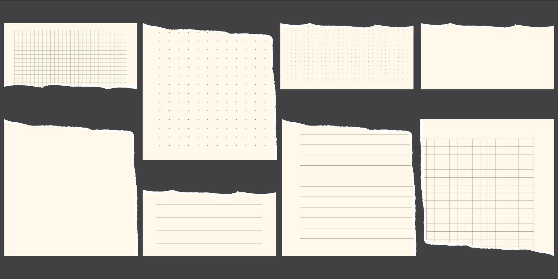 Paper scraps. Torn pieces of paper, with torn edges for notes, realistic torn pieces of blank note pages. illustration isolated vector