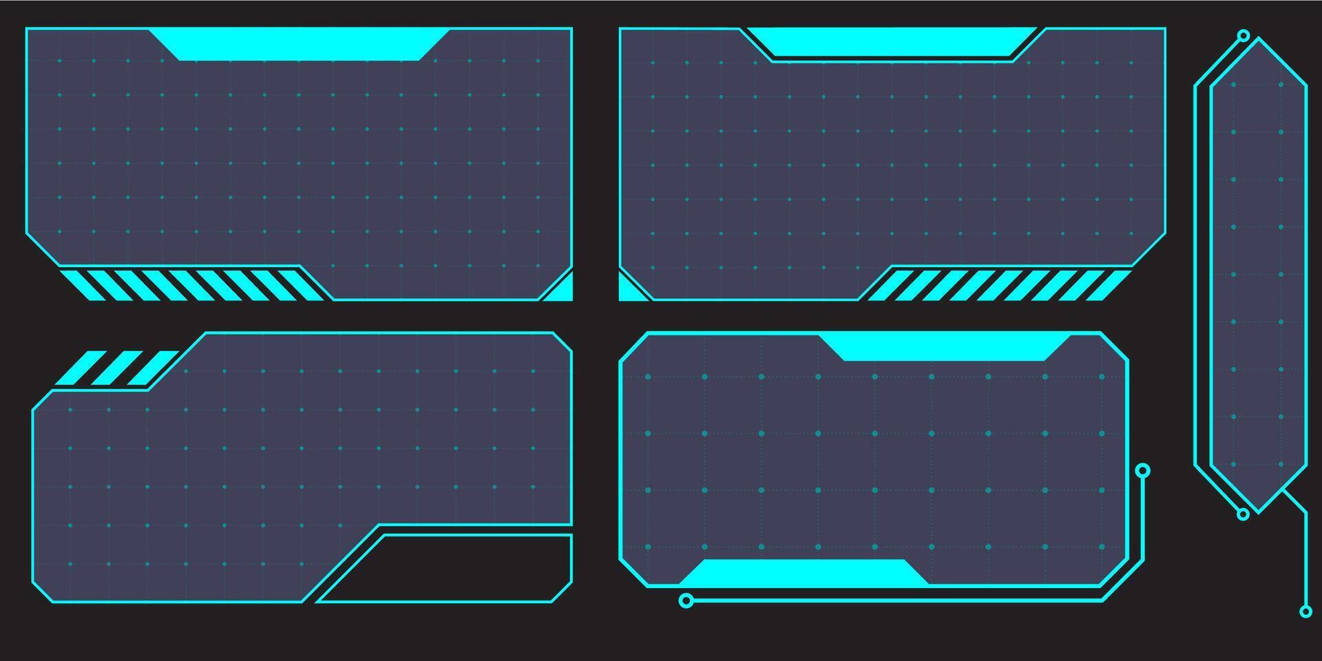 HUD digital futuristic user interface horizontal frame. Sci Fi high tech screen. Cyberpunk game menu touching monitoring hologram dashboard panel. Cyberspace head-up display information border vector