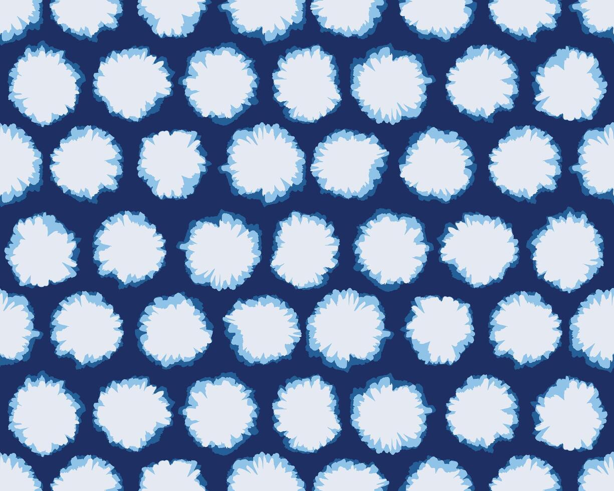 Crafted hand drawn abstract Japanese shibori seamless pattern, ethnic folk batik style bloom floral background in indigo blue, simple graphic for fabric, textile, carpet, packaging vector