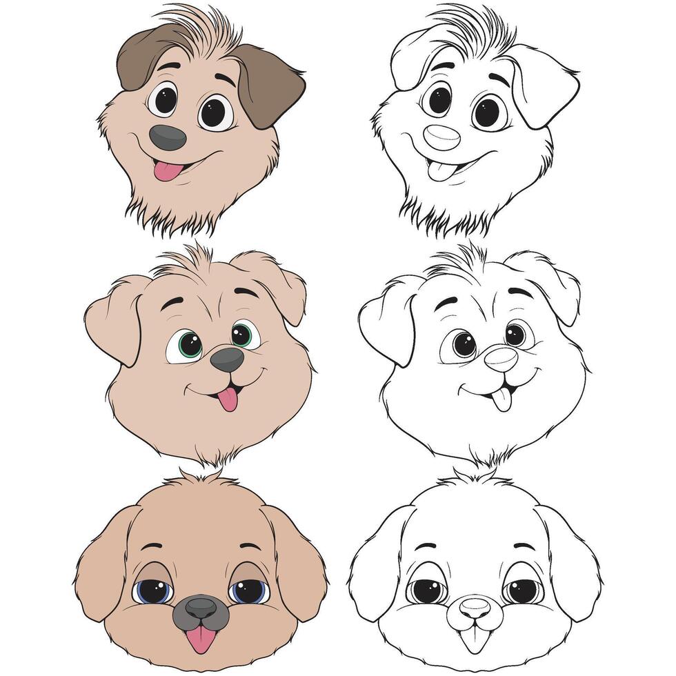 Bundling set of cartoon dog faces with different expressions vector