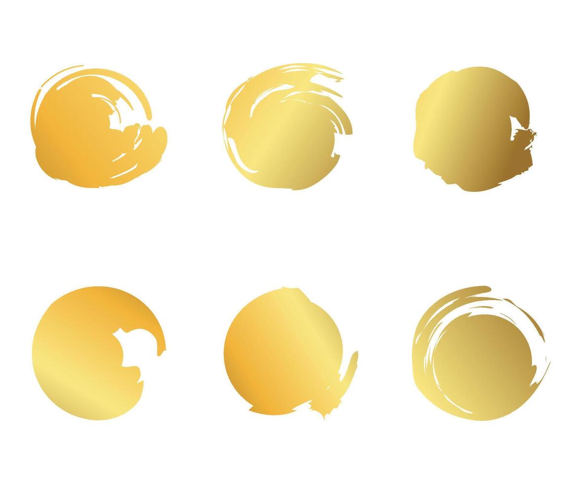 Set of grunge golden circle brush ink stroke. Grunge collection for design. vector