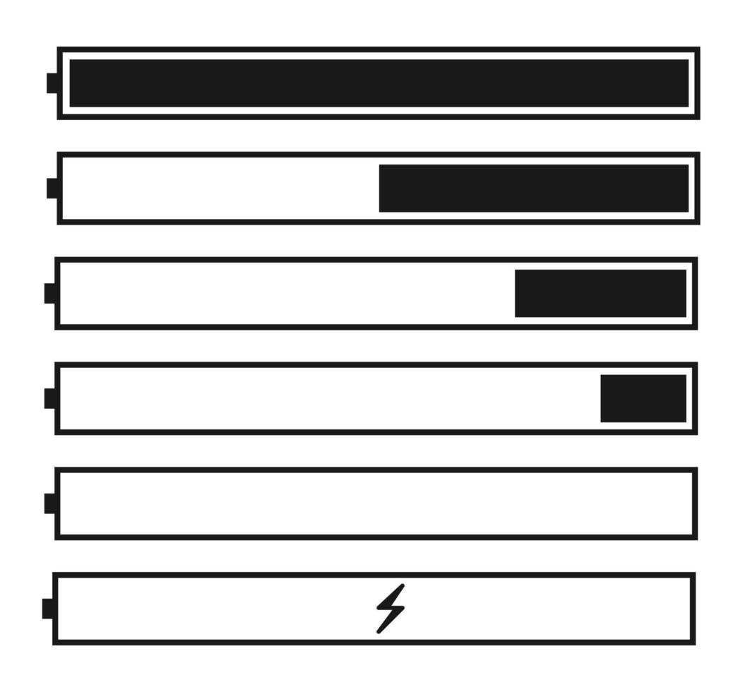 Battery icon set, battery charging sign and symbol, battery power charge level. vector