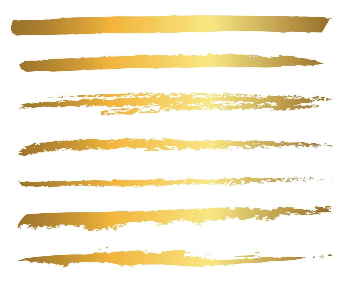 Set of gold paint brush stroke ink and artistic design elements. vector