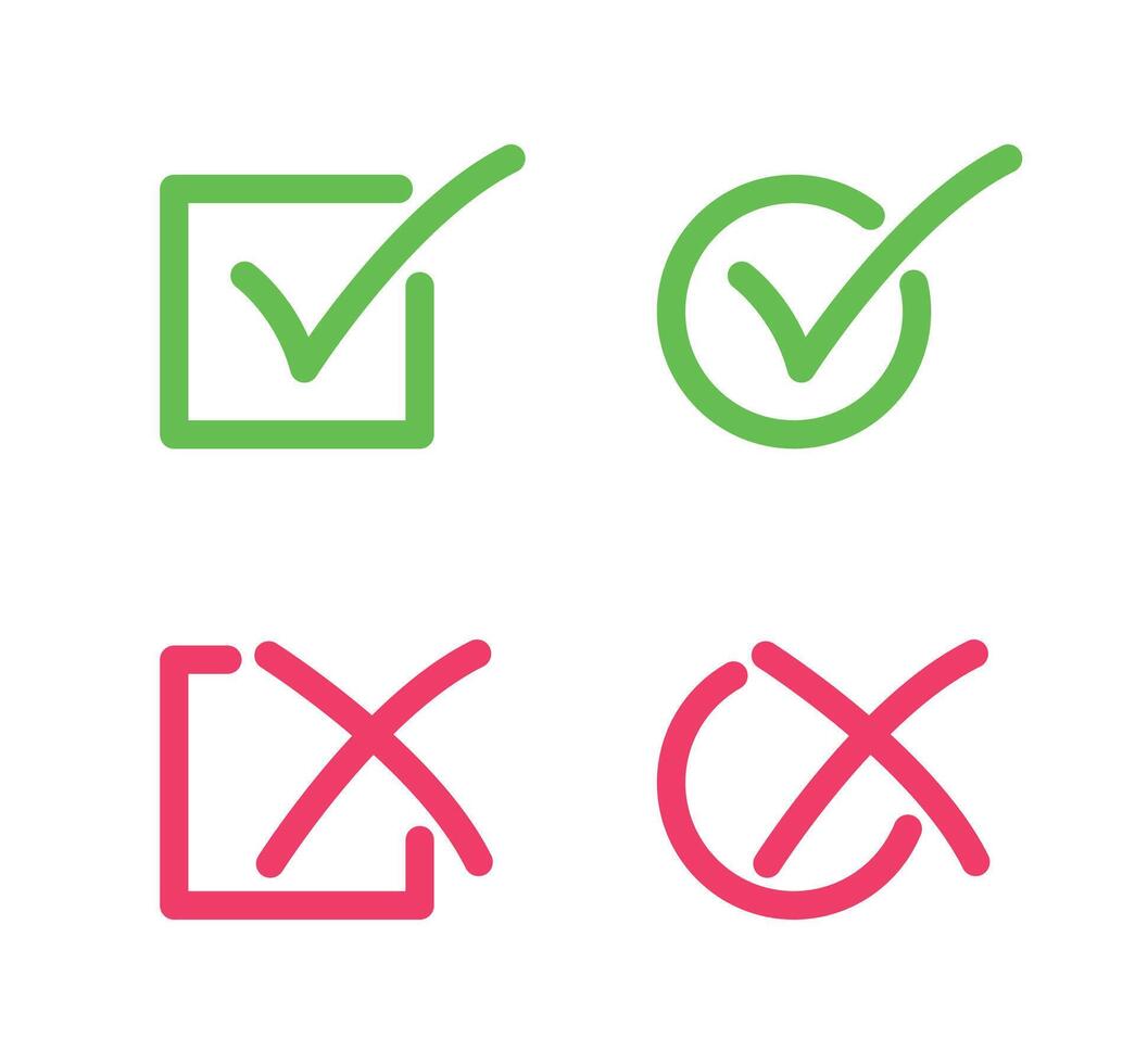 Check mark and cross icon button. Check box icon with right and wrong buttons. vector