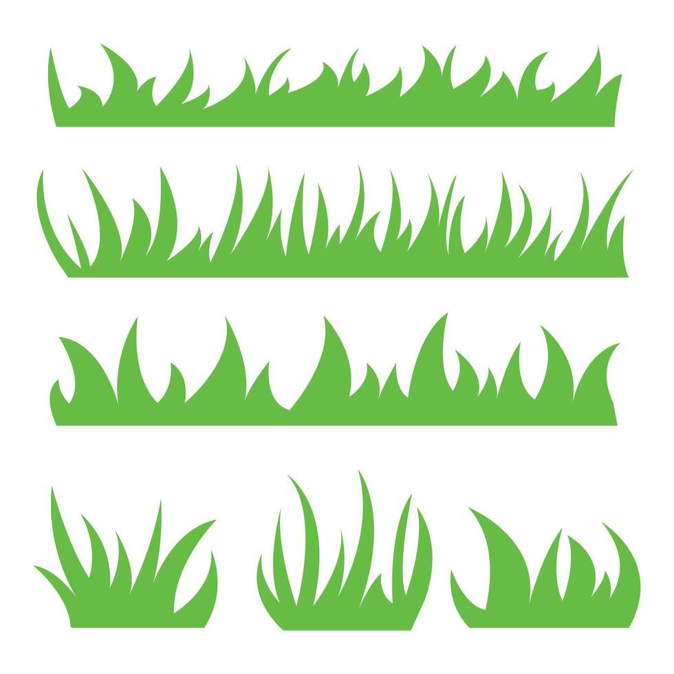 Green grass set in flat style design. Natural material collection. vector