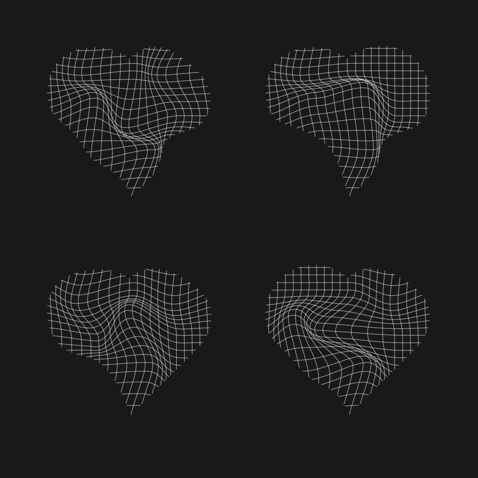 Wireframe of geometric love shapes retro futuristic. set of graphics for design vector