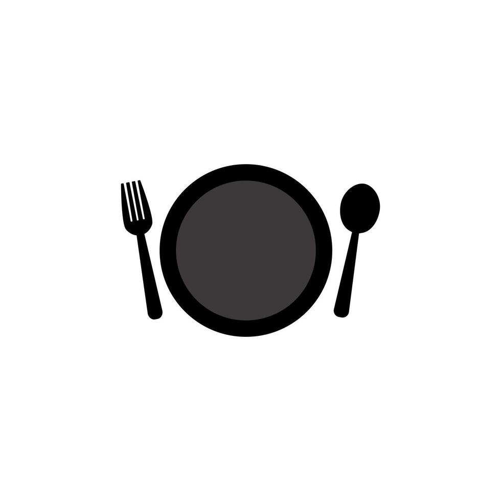 Plate, fork and spoon icon on white background vector
