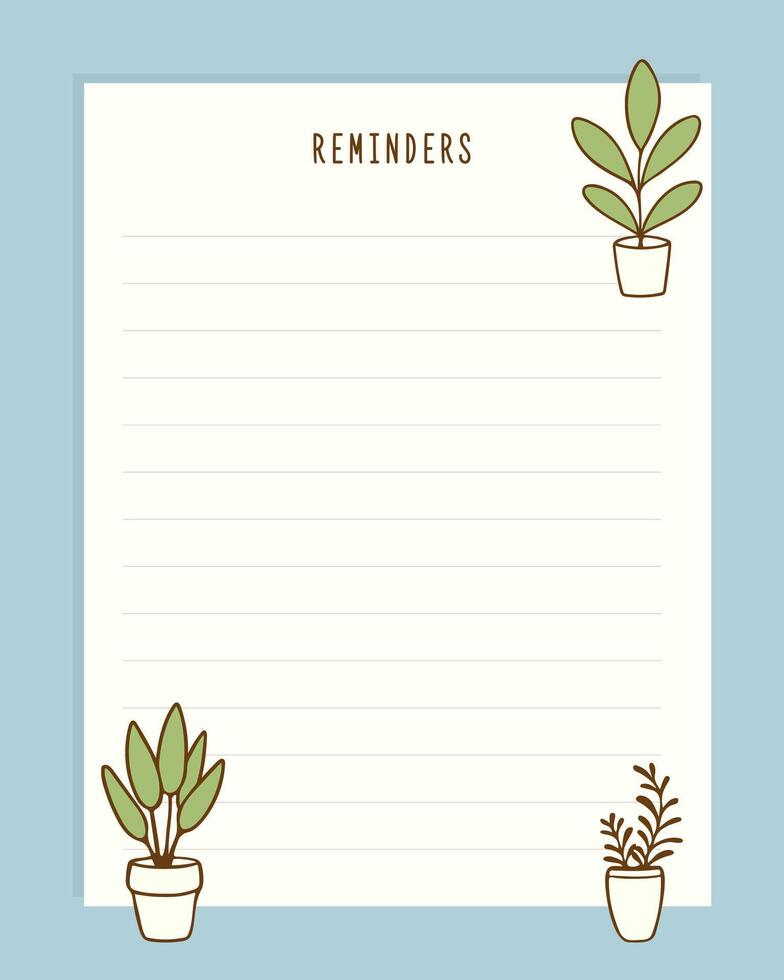 Reminders blank, vintage collage blue background with plants. For notes, planner, to do list. Scrapbooking. vector
