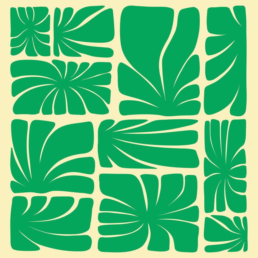 Green abstract leaf shape collection pattern motif textile element matisse style print art editable vector