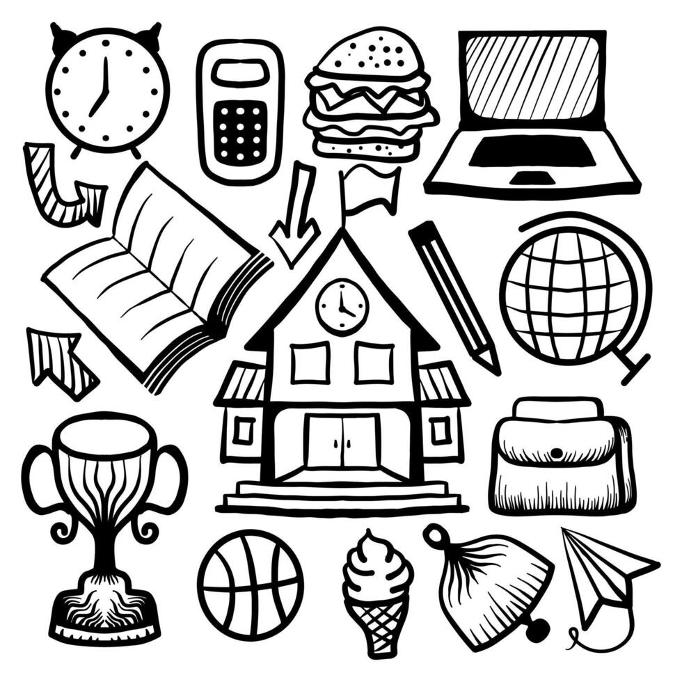 hand drawn back to school doodle set vector