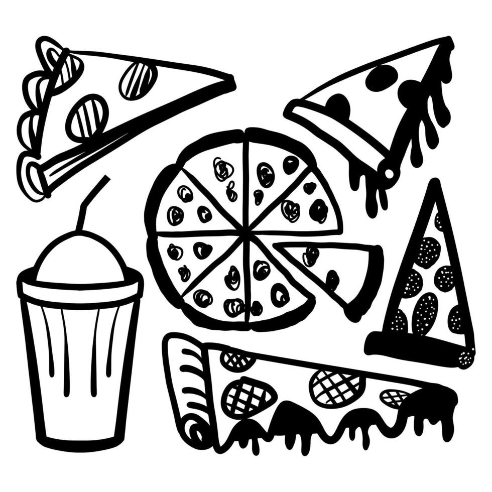 Hand drawn pizza doodle set vector