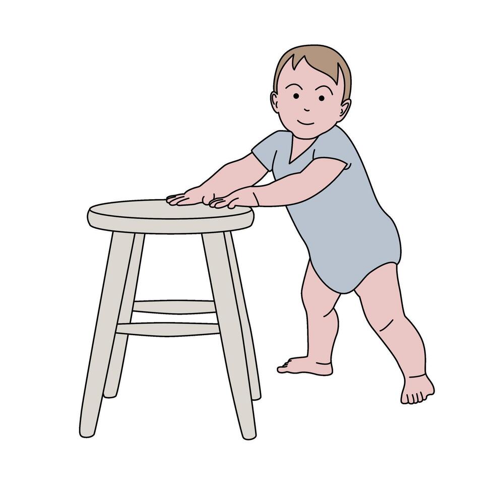 Baby standing holding chair children illustration vector