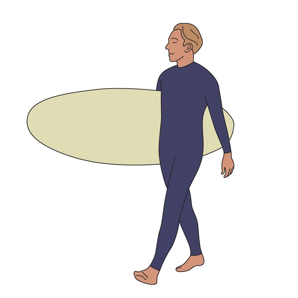 Man walking with surfing board Holiday Vacation illustration vector