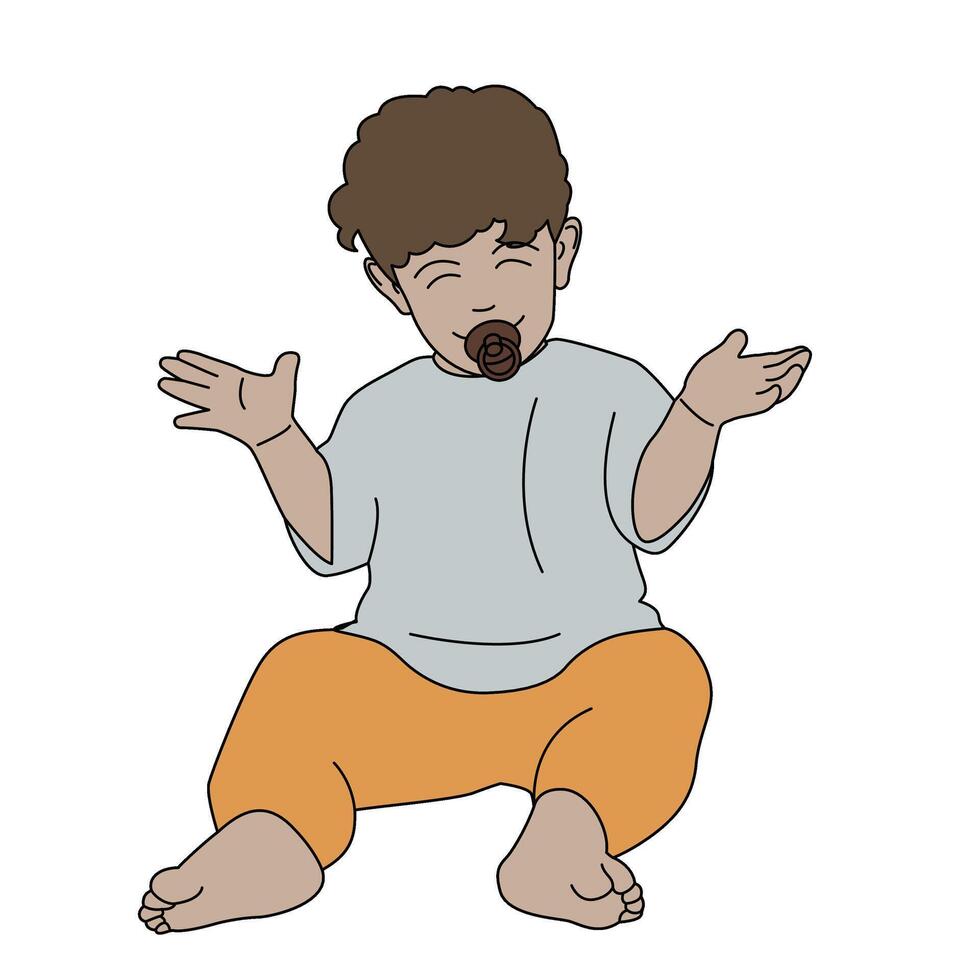 Boy sitting using pacifier children illustration vector