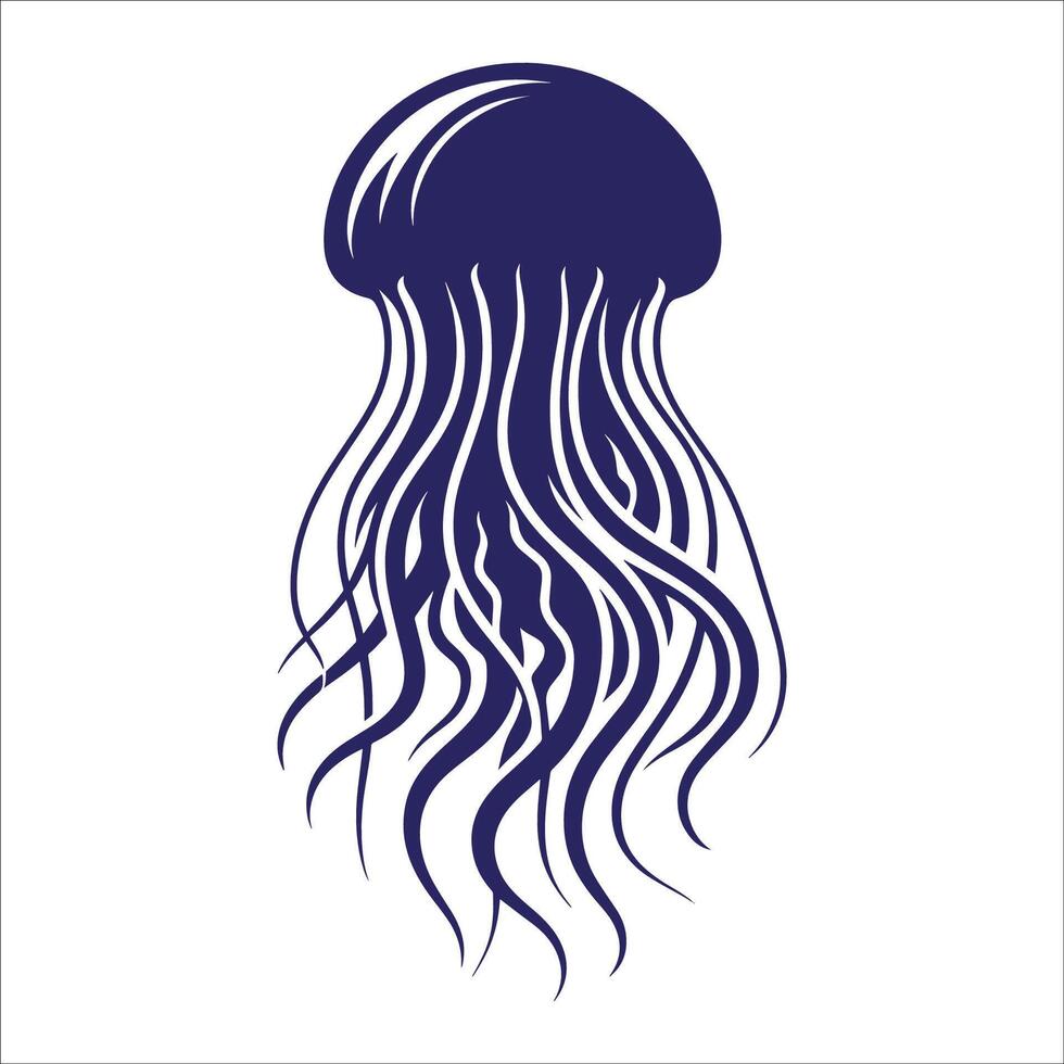 Elegant Floating Jellyfish Silhouette with Intricate Tentacles Ideal for Oceanic Art Nautical Branding Deep Sea Illustrations Aquatic Life Posters and Creative Sea Creature Designs vector