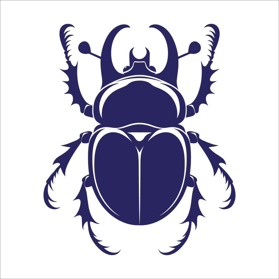 Intricate Rhinoceros Beetle Silhouette Illustration with Detailed Horns and Sharp Legs Ideal for Nature Designs Bug Artwork Science Posters Wildlife Branding and Entomology Projects vector