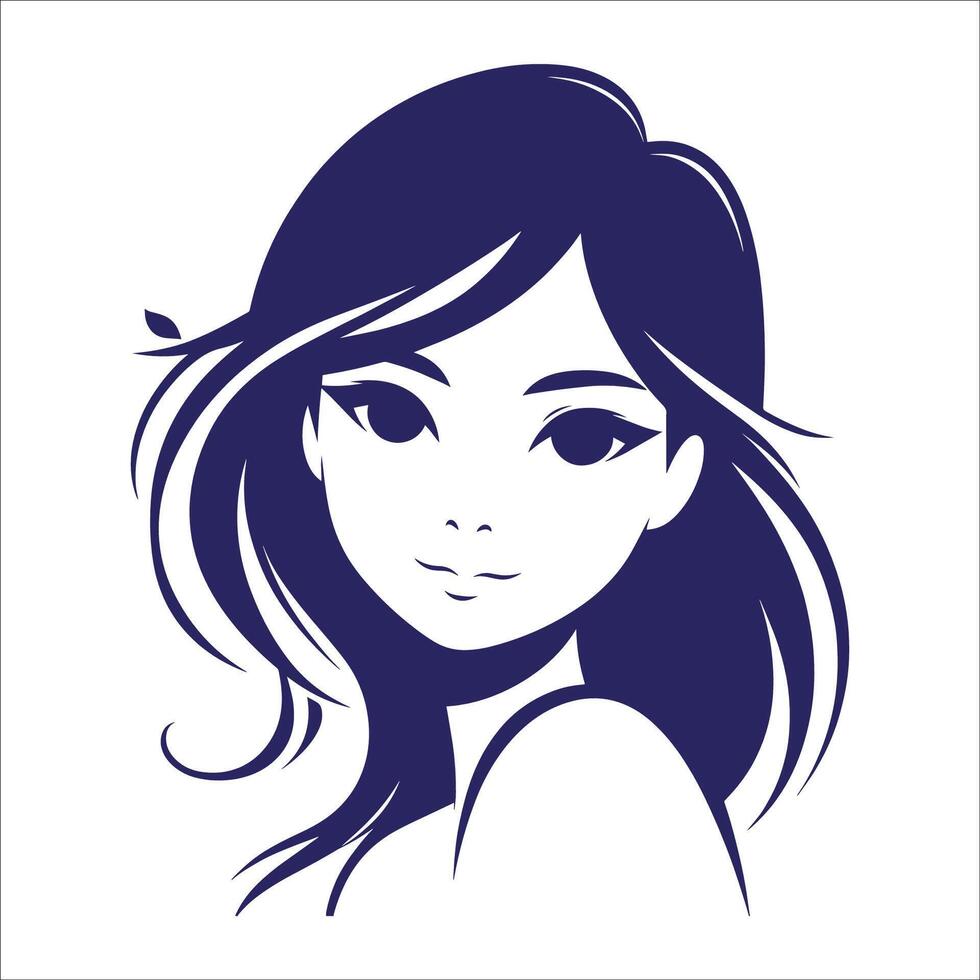 Modern Elegant Female Portrait Illustration with Flowing Hair in Minimal Artistic Design Perfect for Fashion Beauty and Creative Projects vector