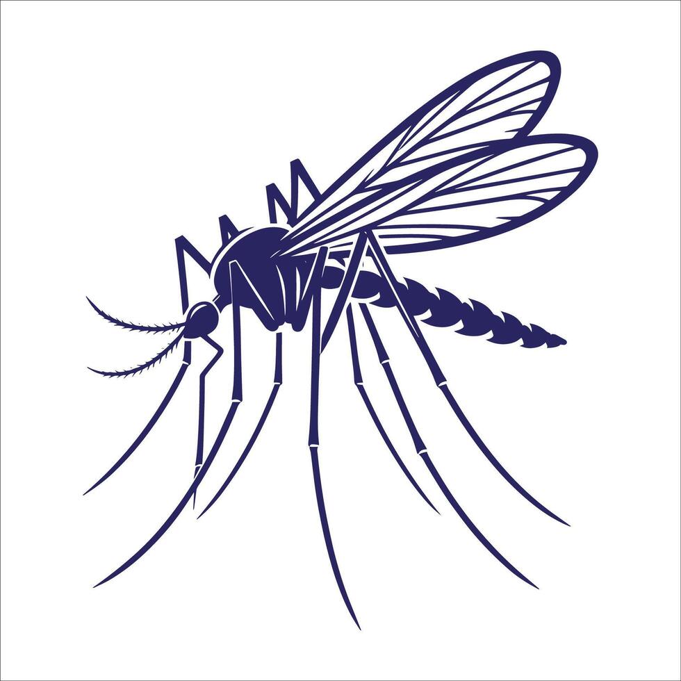 Mosquito Silhouette Illustration Insect with Long Legs and Wings Isolated on White Background vector