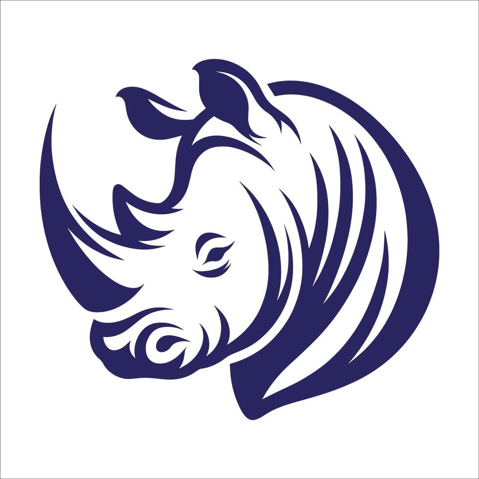 Stylized Rhino Head Silhouette with Tribal Artistic Design for Wildlife and Nature-Themed Art and Logo Usage vector