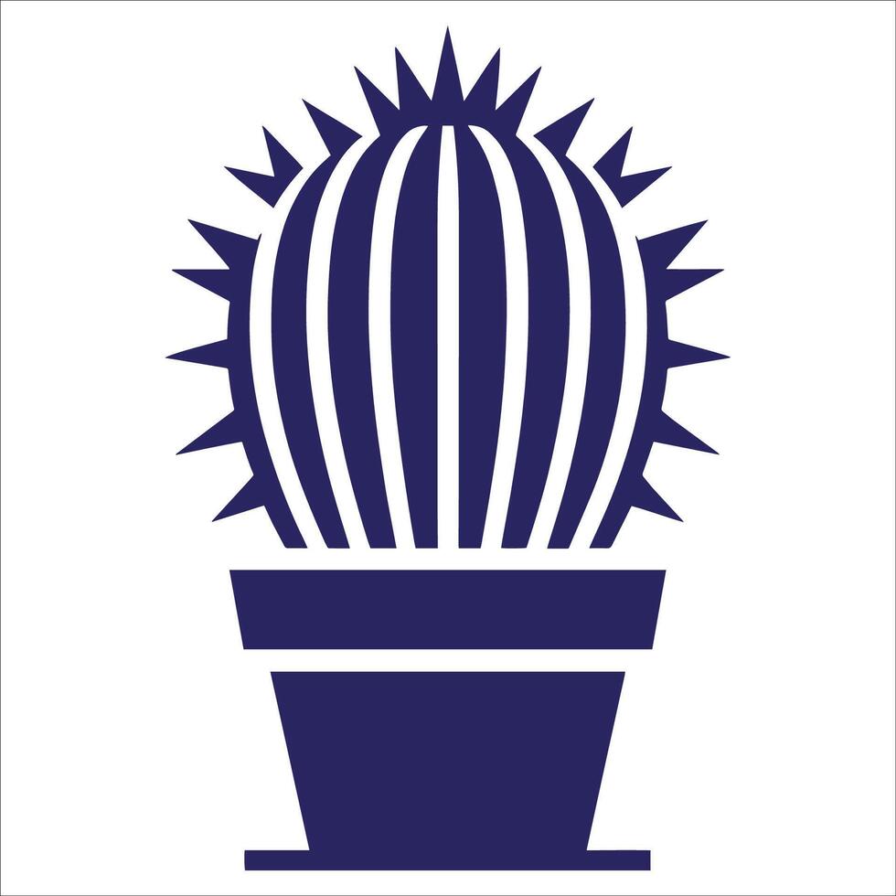 Minimalist Dark Blue Cactus Silhouette in Rectangular Pot - Ideal for Nature, Botanical Themes, and Home Decor Designs vector