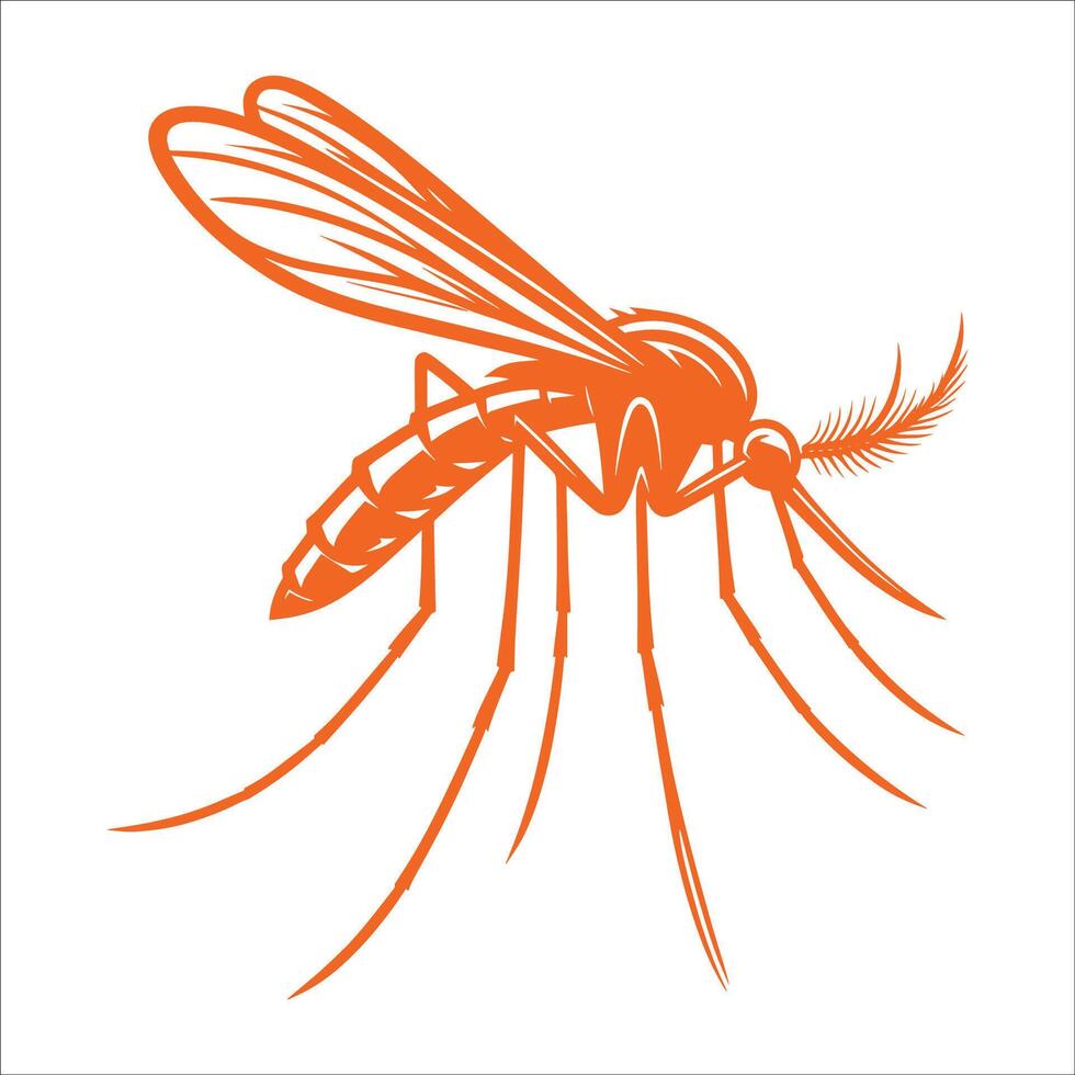 Orange Mosquito Illustration of Flying Insect with Long Legs and Wings Isolated on White Background for Pest Control, Disease Awareness, Malaria Prevention, and Health Infographic Design vector