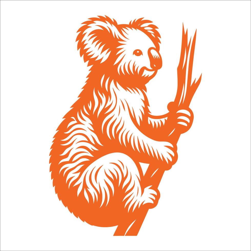 Stylized Koala Silhouette on a Tree Branch Wildlife Stencil Illustration vector