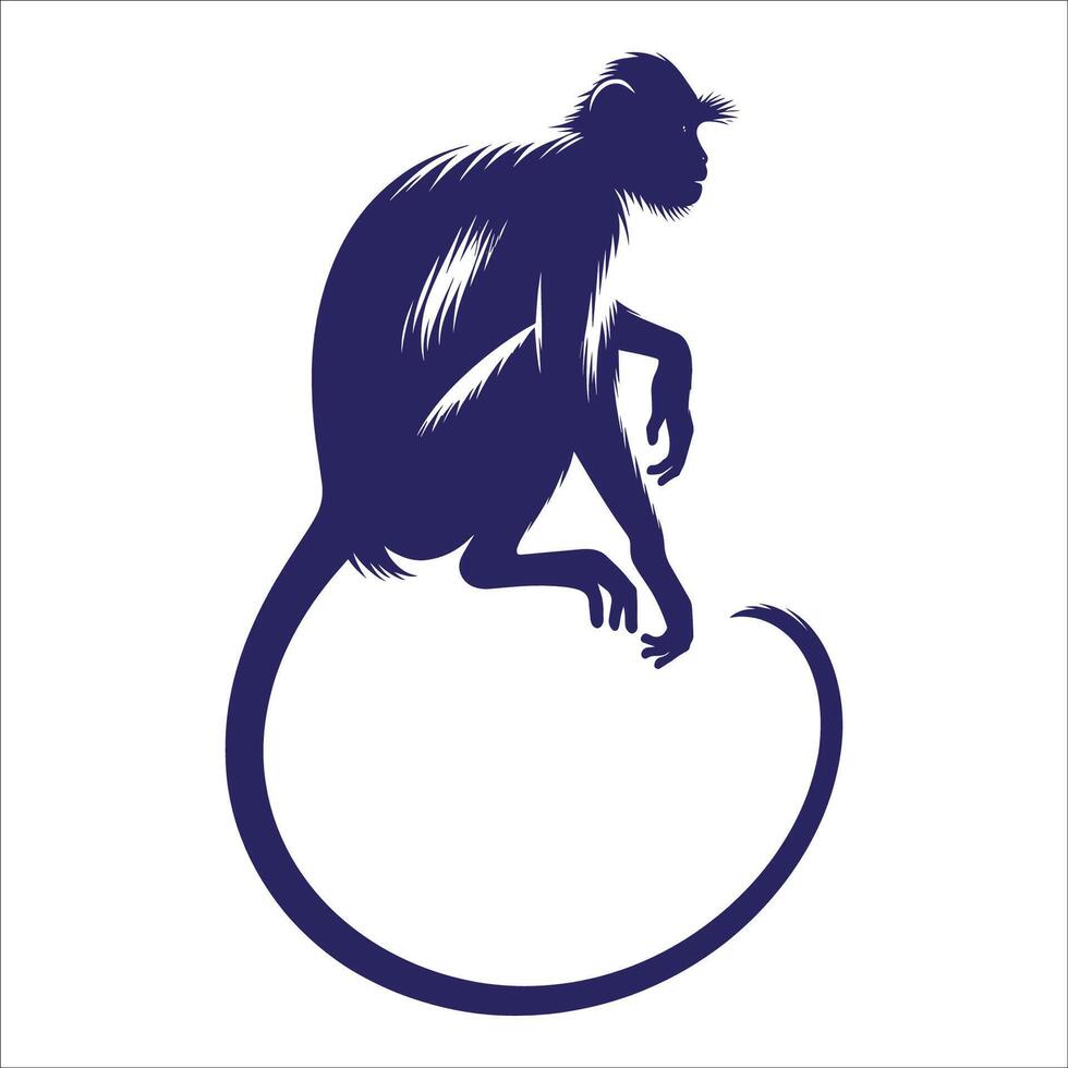 Langoor Monkey Silhouette Illustration of a Gray Langur with Long Tail for Wildlife Art, Jungle Designs, and Primate-Themed Logos vector