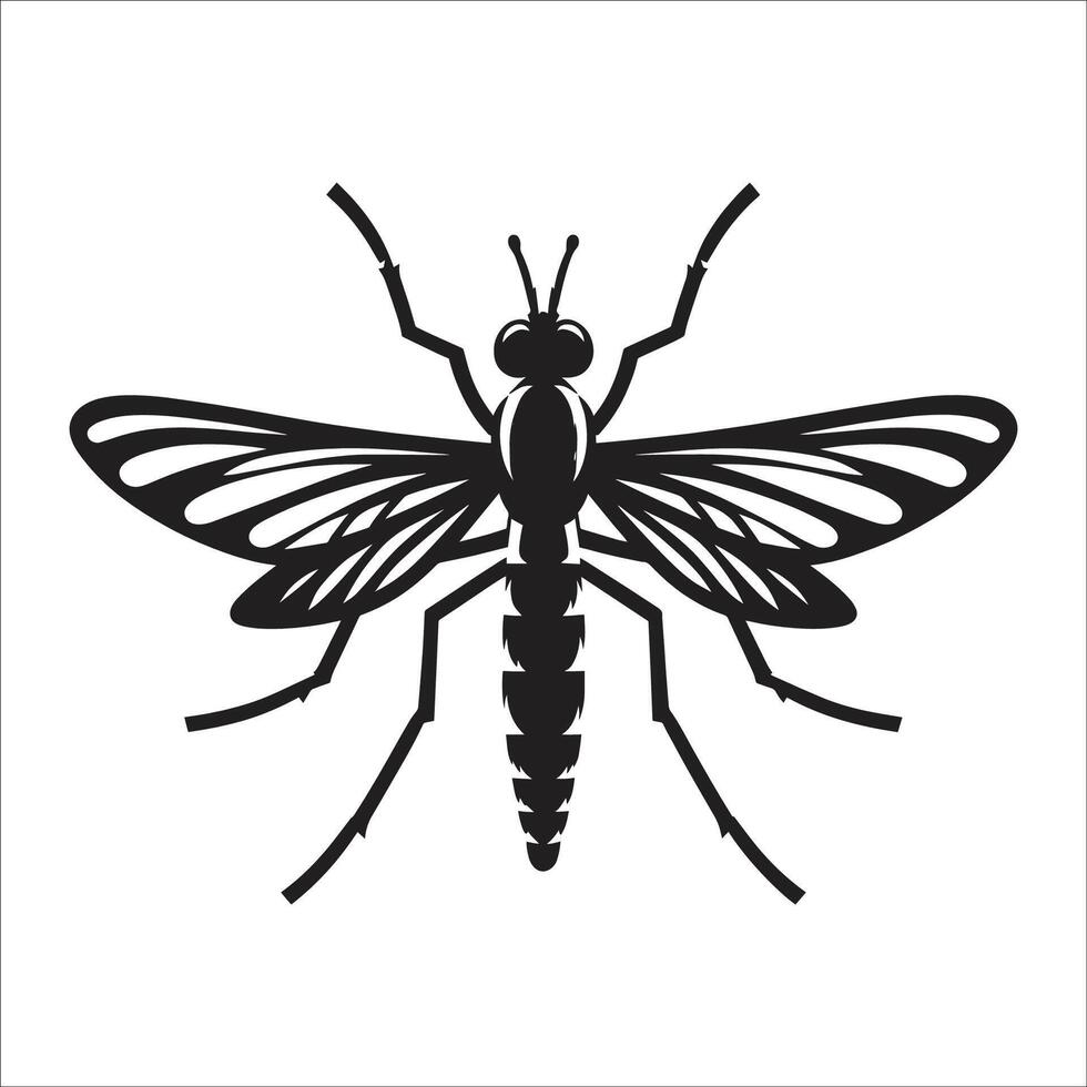 Black Silhouette Mosquito Illustration Icon of Insect with Wings and Legs Isolated on White Background for Pest Control, Malaria Awareness, Zika Virus Prevention, and Medical Infographic Design vector