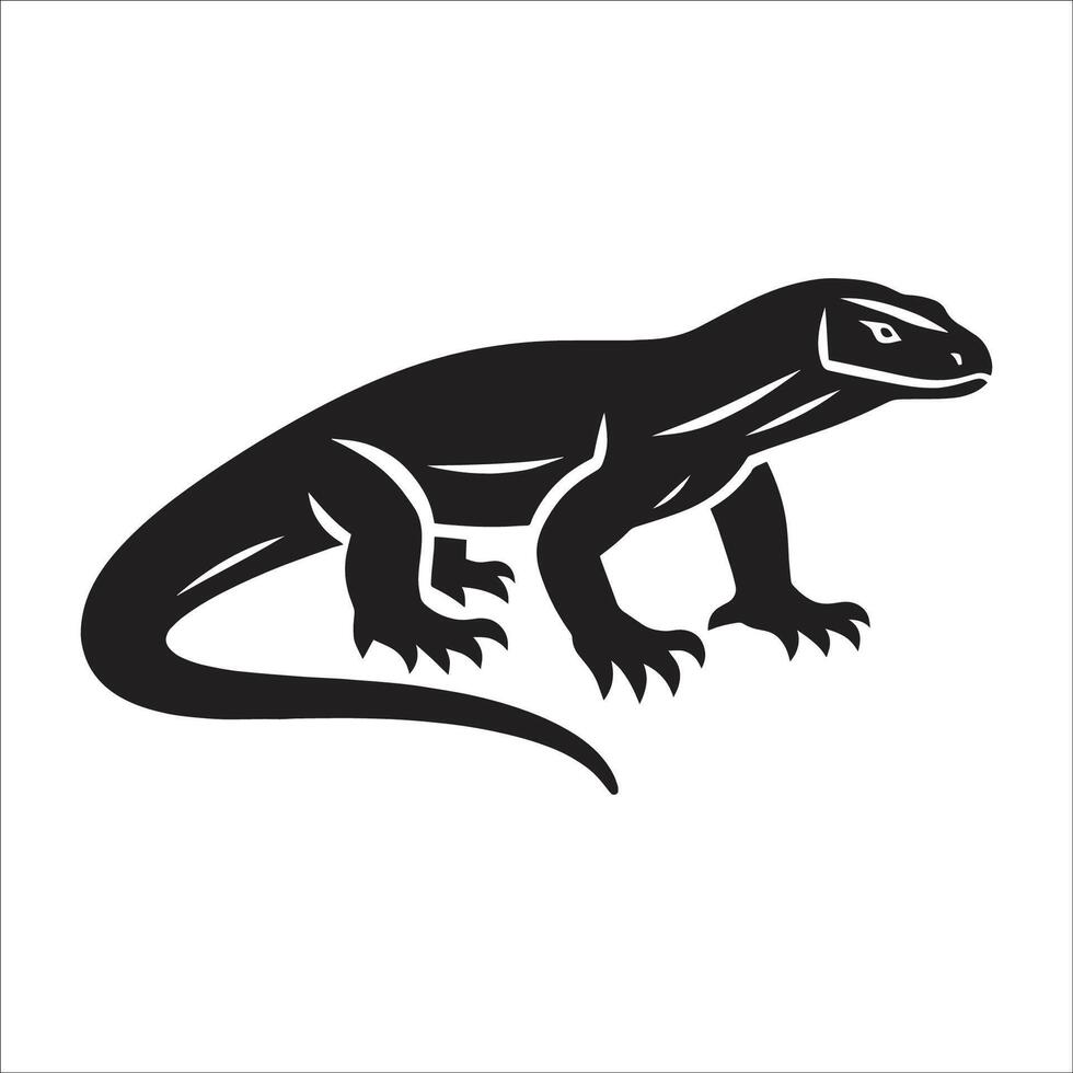 Komodo Dragon Silhouette Illustration Black Reptile Lizard Logo Wildlife Animal Design Isolated on White Background vector