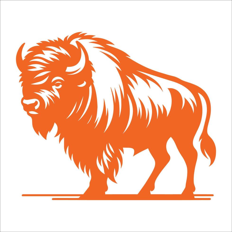 American Bison Silhouette Illustration of Buffalo Standing with Thick Fur in Monochrome Style for Wildlife and Ranch Logos vector