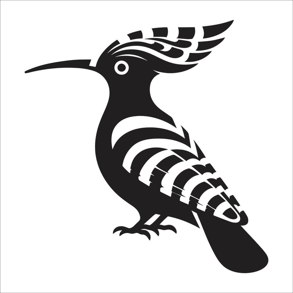 Eurasian Hoopoe Bird Silhouette Illustration with Detailed Feather Pattern for Wildlife and Ornithology Art Design vector