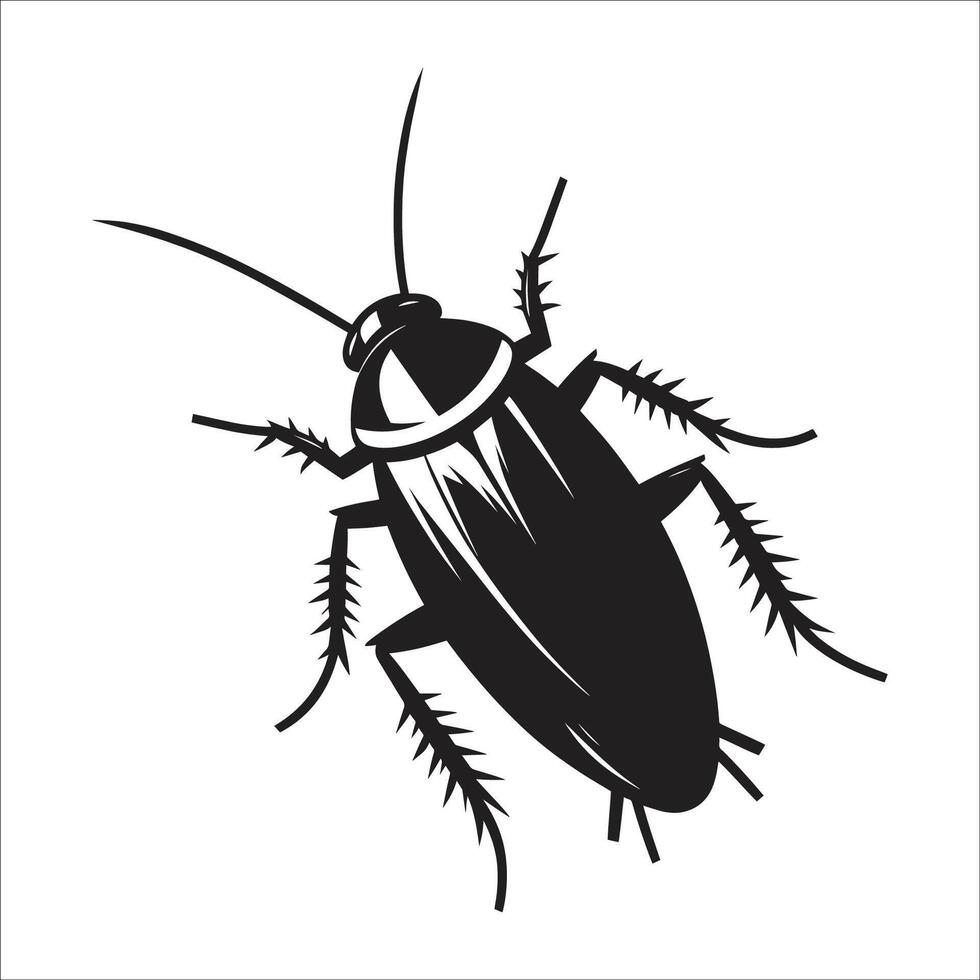 Black and White Cockroach Top View Illustration with Detailed Legs and Antennae for Pest Control and Entomology Art vector