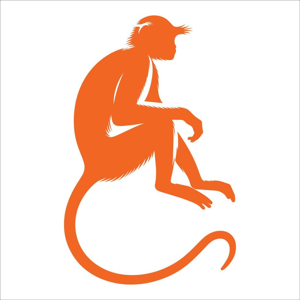Orange Monkey Silhouette Illustration Sitting with Long Tail Isolated on White Background for Wildlife, Jungle, and Nature-Themed Designs vector