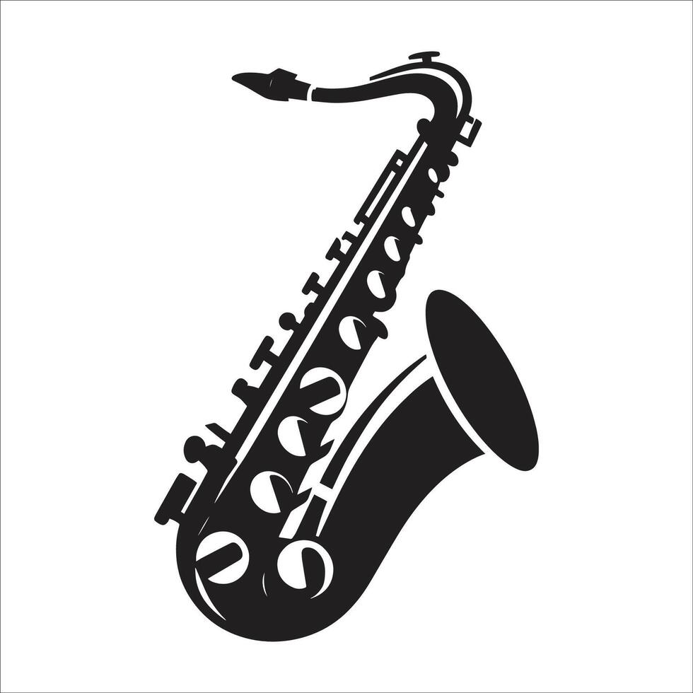 Saxophone Silhouette Icon Jazz Music Instrument Illustration Classic Wind Instrument Design for Band Logo and Musical Art vector
