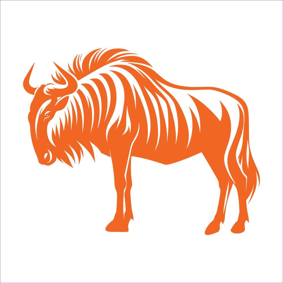 Stylized Orange Wildebeest Illustration with Detailed Mane and Robust Body Contours for Wildlife and Art Enthusiasts vector