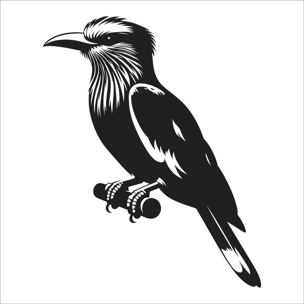 Bird Silhouette Perched on Branch Artistic Black and White Bird Illustration Wildlife Nature Ink Drawing Avian Tattoo Design vector