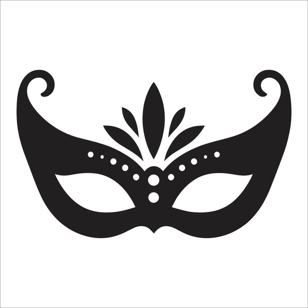 Intricate Black Masquerade Mask with Curved Edges and Leaf Patterns - Ideal for Elegant Events and Themed Parties vector