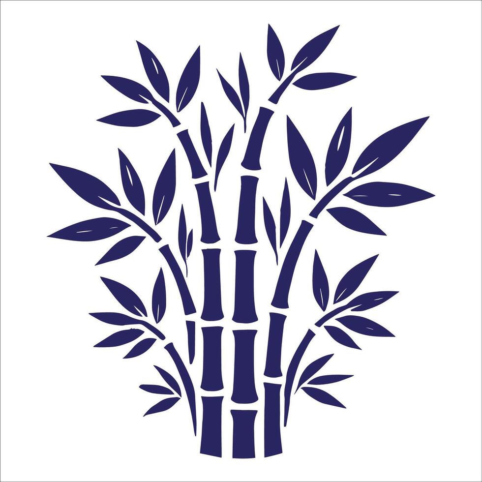 Intricate Dark Blue Bamboo Illustration with Clustered Stalks and Leaves - Ideal for Nature, Botanical Themes, and Modern Design vector