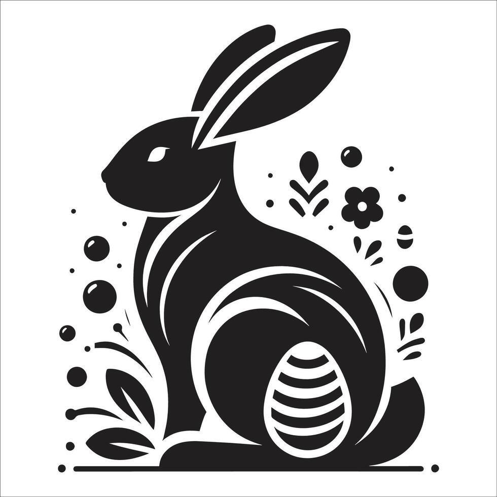 Elegant Easter Bunny Silhouette with Floral Elements vector