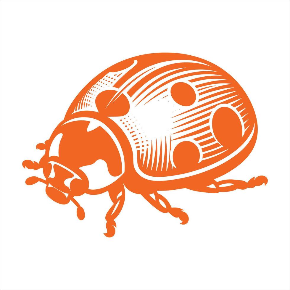 Stylized Orange Ladybug Illustration with Detailed Line Work and Spots for Nature-Inspired Art vector