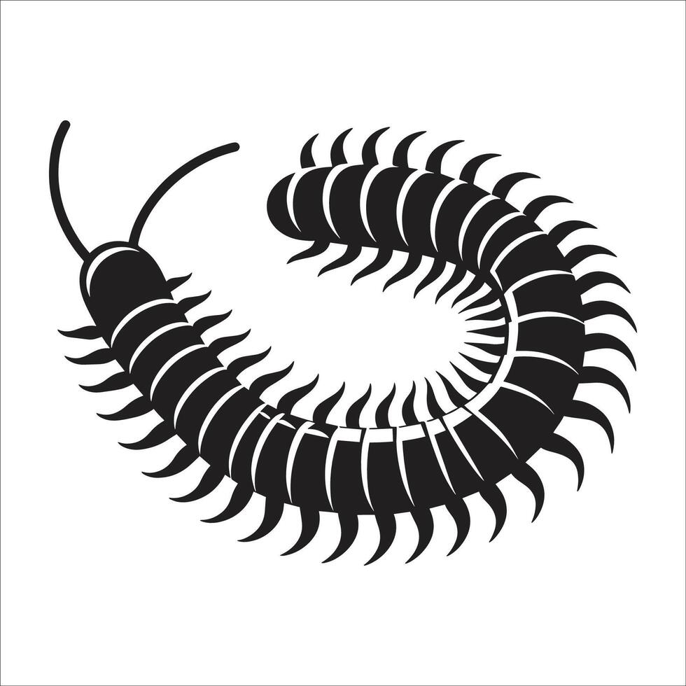 Black Centipede Illustration Creepy Crawling Insect Design with Multiple Legs and Curved Body vector