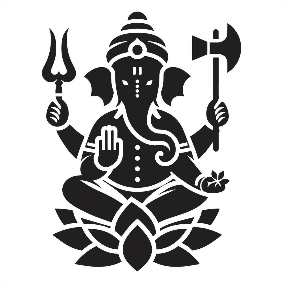 Lord ganesha black and white illustration vector
